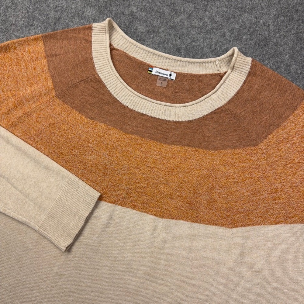 Smartwool Sweater Womens Large Beige Edgewood Colorblock Merino Wool Crewneck